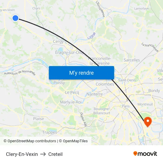 Clery-En-Vexin to Creteil map