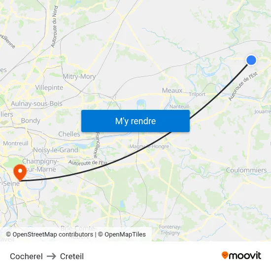 Cocherel to Creteil map