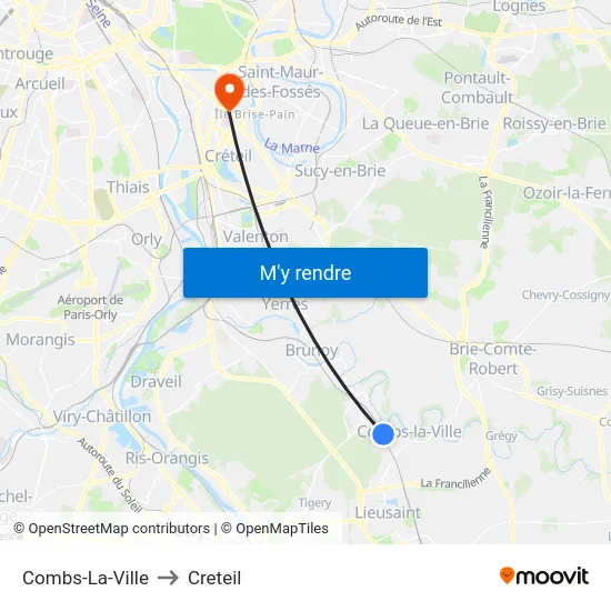 Combs-La-Ville to Creteil map