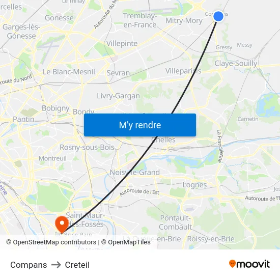 Compans to Creteil map