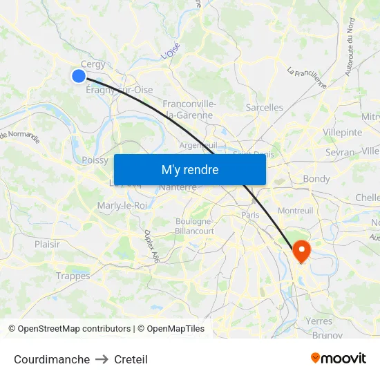 Courdimanche to Creteil map