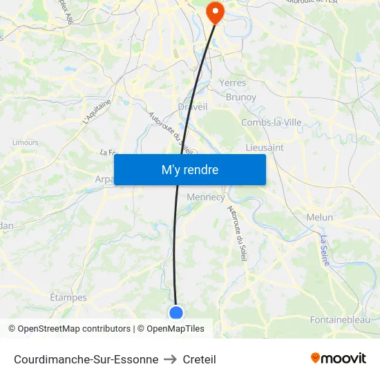 Courdimanche-Sur-Essonne to Creteil map