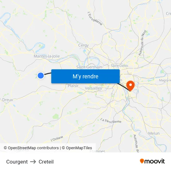 Courgent to Creteil map