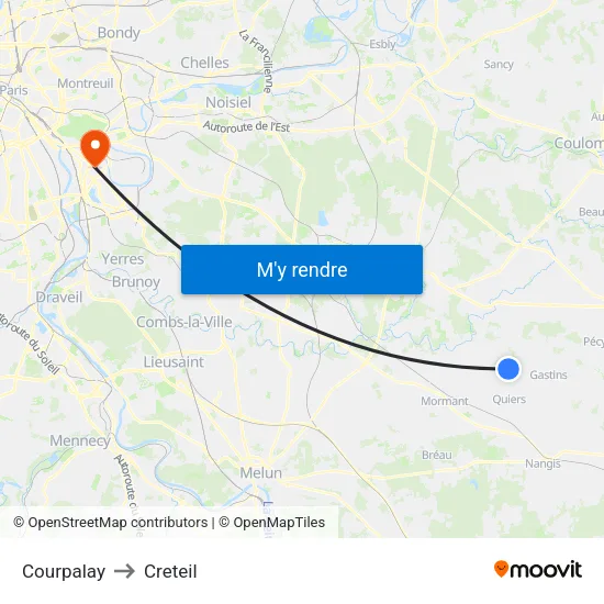 Courpalay to Creteil map