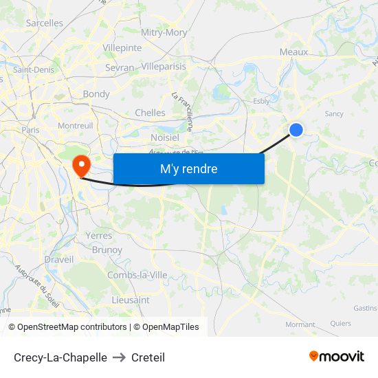 Crecy-La-Chapelle to Creteil map