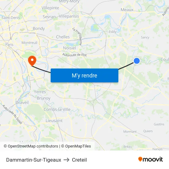 Dammartin-Sur-Tigeaux to Creteil map