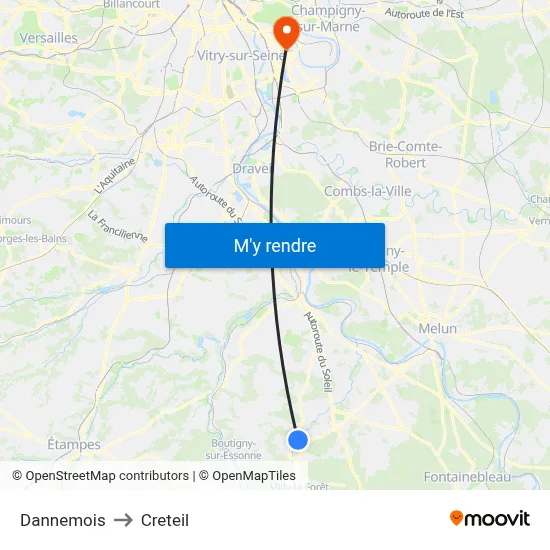 Dannemois to Creteil map