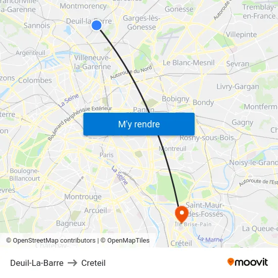 Deuil-La-Barre to Creteil map