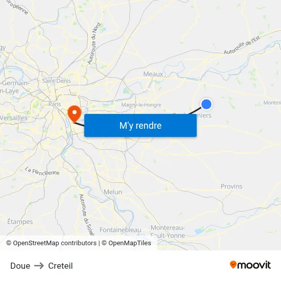 Doue to Creteil map