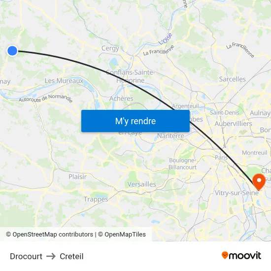 Drocourt to Creteil map