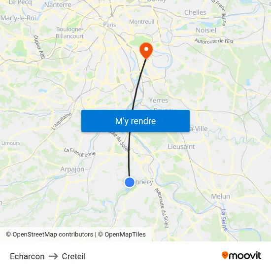 Echarcon to Creteil map