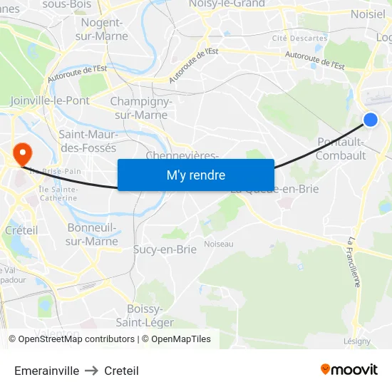 Emerainville to Creteil map
