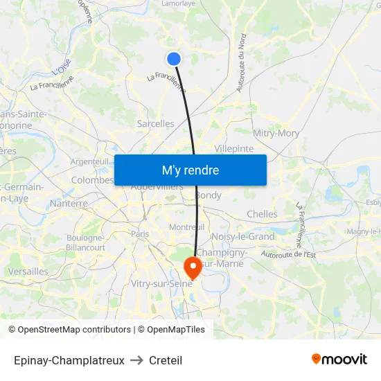 Epinay-Champlatreux to Creteil map