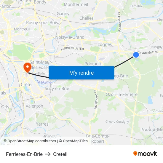 Ferrieres-En-Brie to Creteil map