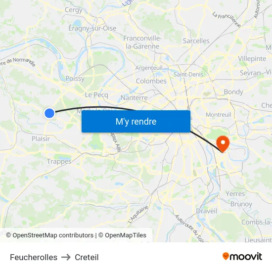 Feucherolles to Creteil map