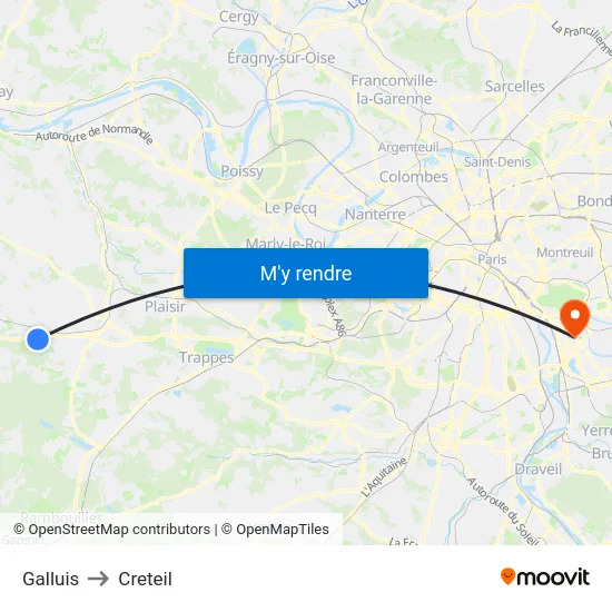 Galluis to Creteil map