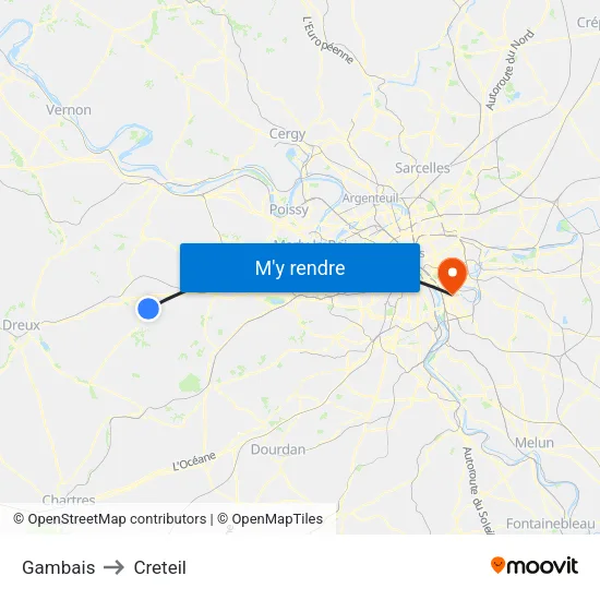 Gambais to Creteil map