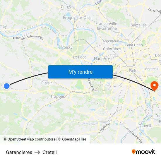 Garancieres to Creteil map
