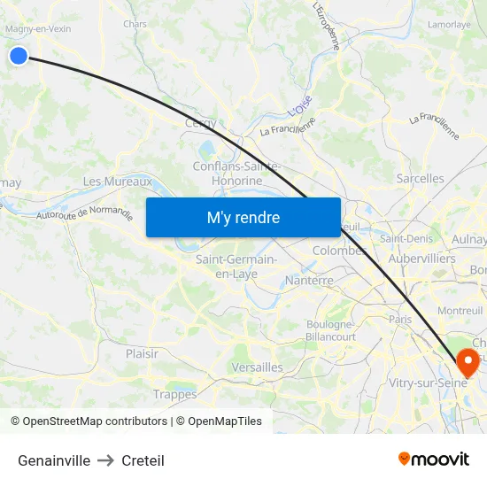 Genainville to Creteil map