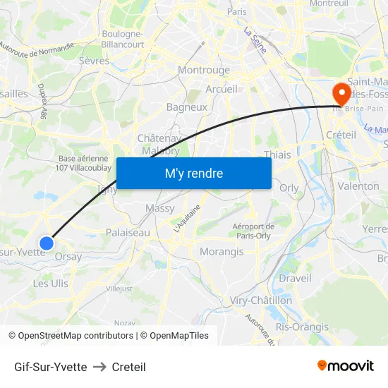 Gif-Sur-Yvette to Creteil map