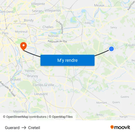 Guerard to Creteil map