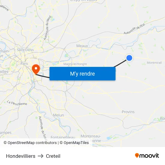 Hondevilliers to Creteil map