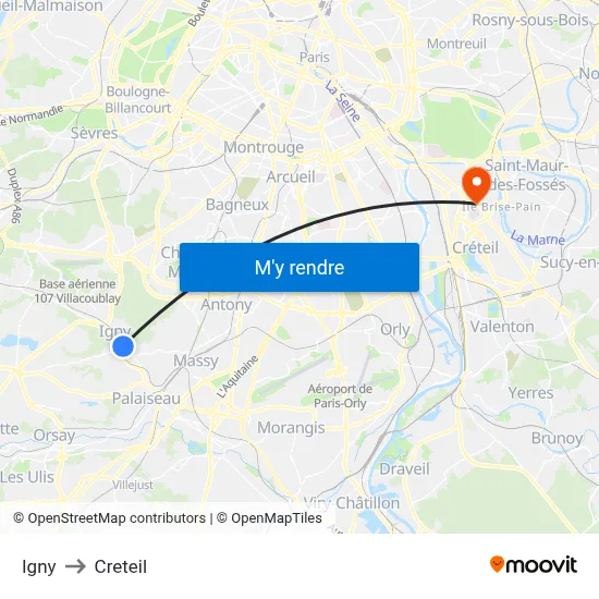Igny to Creteil map