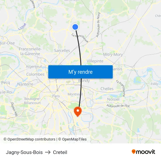 Jagny-Sous-Bois to Creteil map