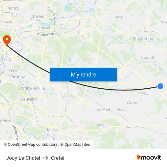Jouy-Le-Chatel to Creteil map