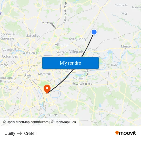 Juilly to Creteil map
