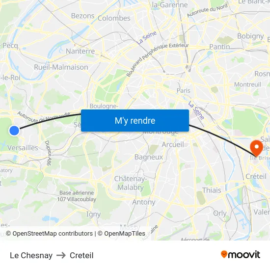 Le Chesnay to Creteil map