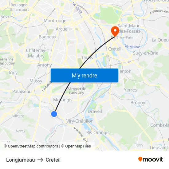 Longjumeau to Creteil map