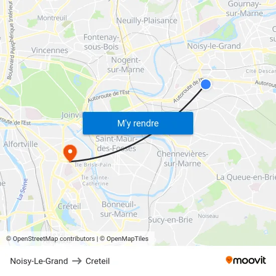 Noisy-Le-Grand to Creteil map