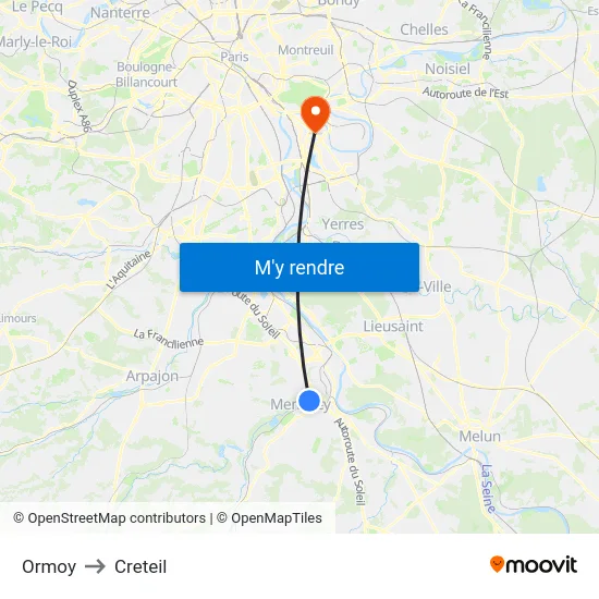 Ormoy to Creteil map