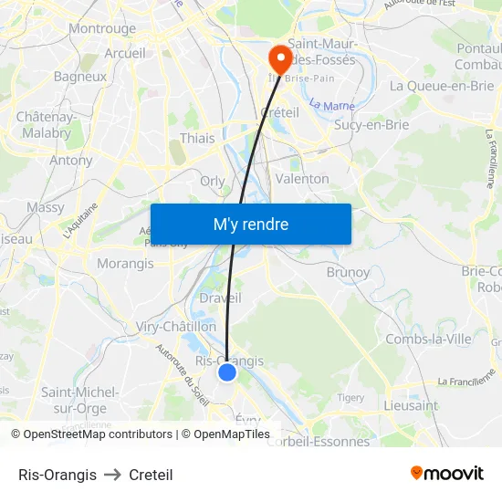 Ris-Orangis to Creteil map