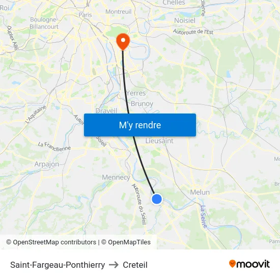 Saint-Fargeau-Ponthierry to Creteil map