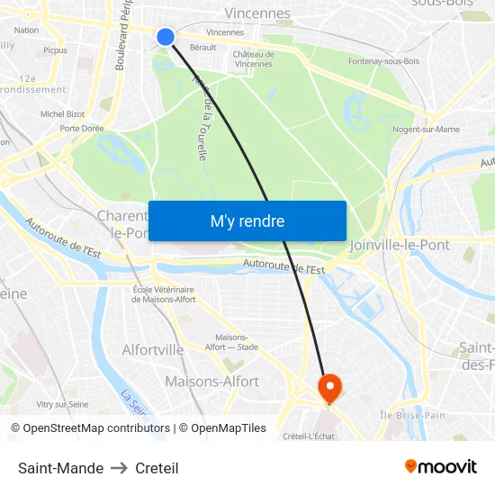 Saint-Mande to Creteil map