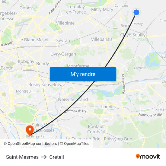 Saint-Mesmes to Creteil map