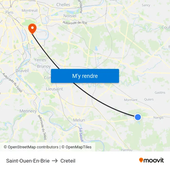 Saint-Ouen-En-Brie to Creteil map