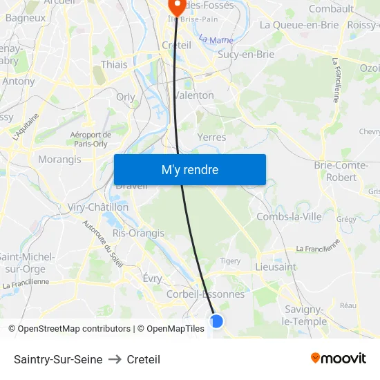 Saintry-Sur-Seine to Creteil map
