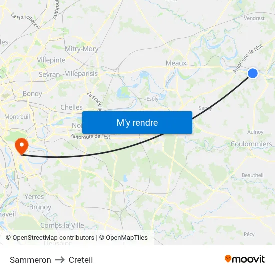 Sammeron to Creteil map