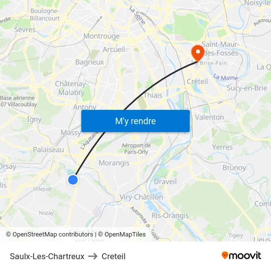 Saulx-Les-Chartreux to Creteil map
