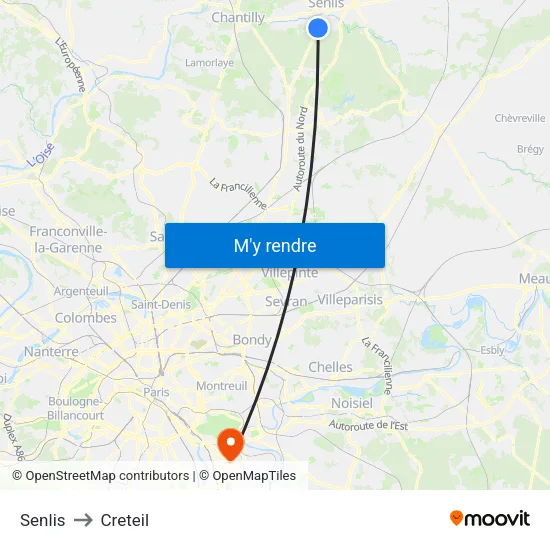 Senlis to Creteil map