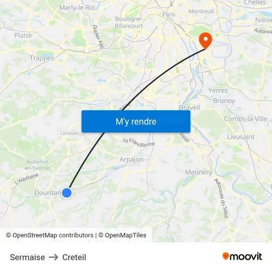 Sermaise to Creteil map