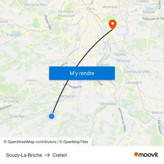 Souzy-La-Briche to Creteil map