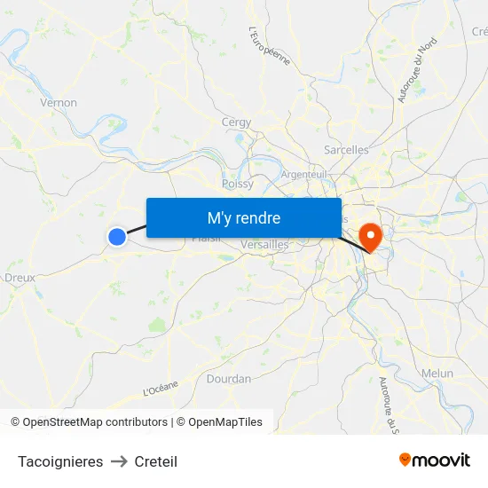 Tacoignieres to Creteil map