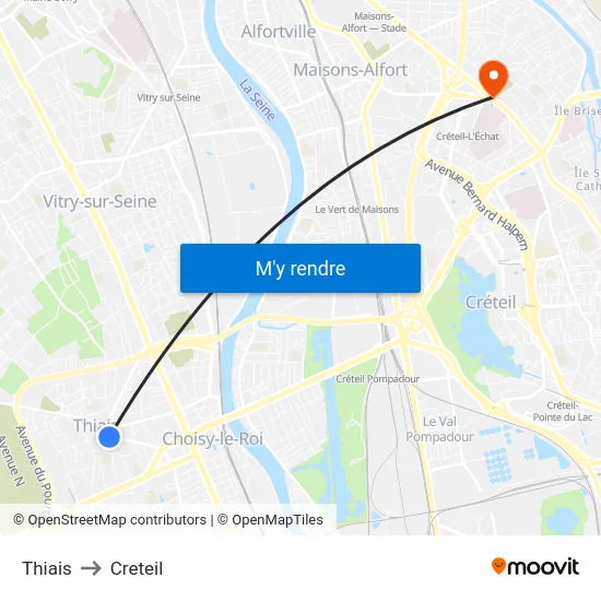 Thiais to Creteil map