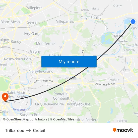 Trilbardou to Creteil map