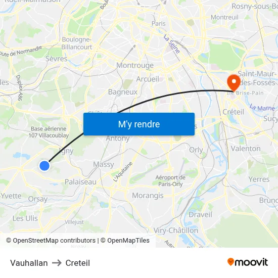 Vauhallan to Creteil map