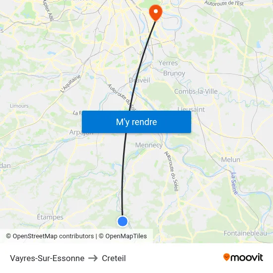 Vayres-Sur-Essonne to Creteil map